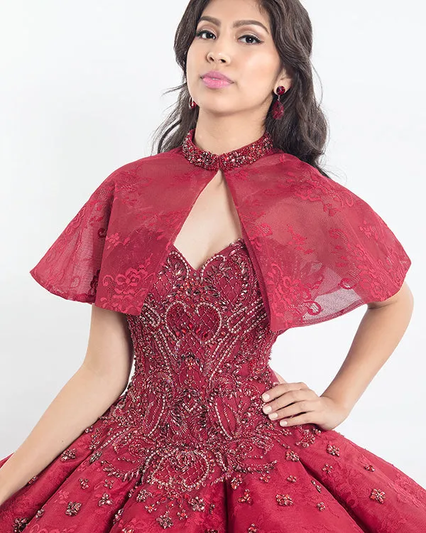 Burgundy Lace Quinceanera Dresses Detachable Spaghetti Straps Party Ball Gown Sweet 16 Dress