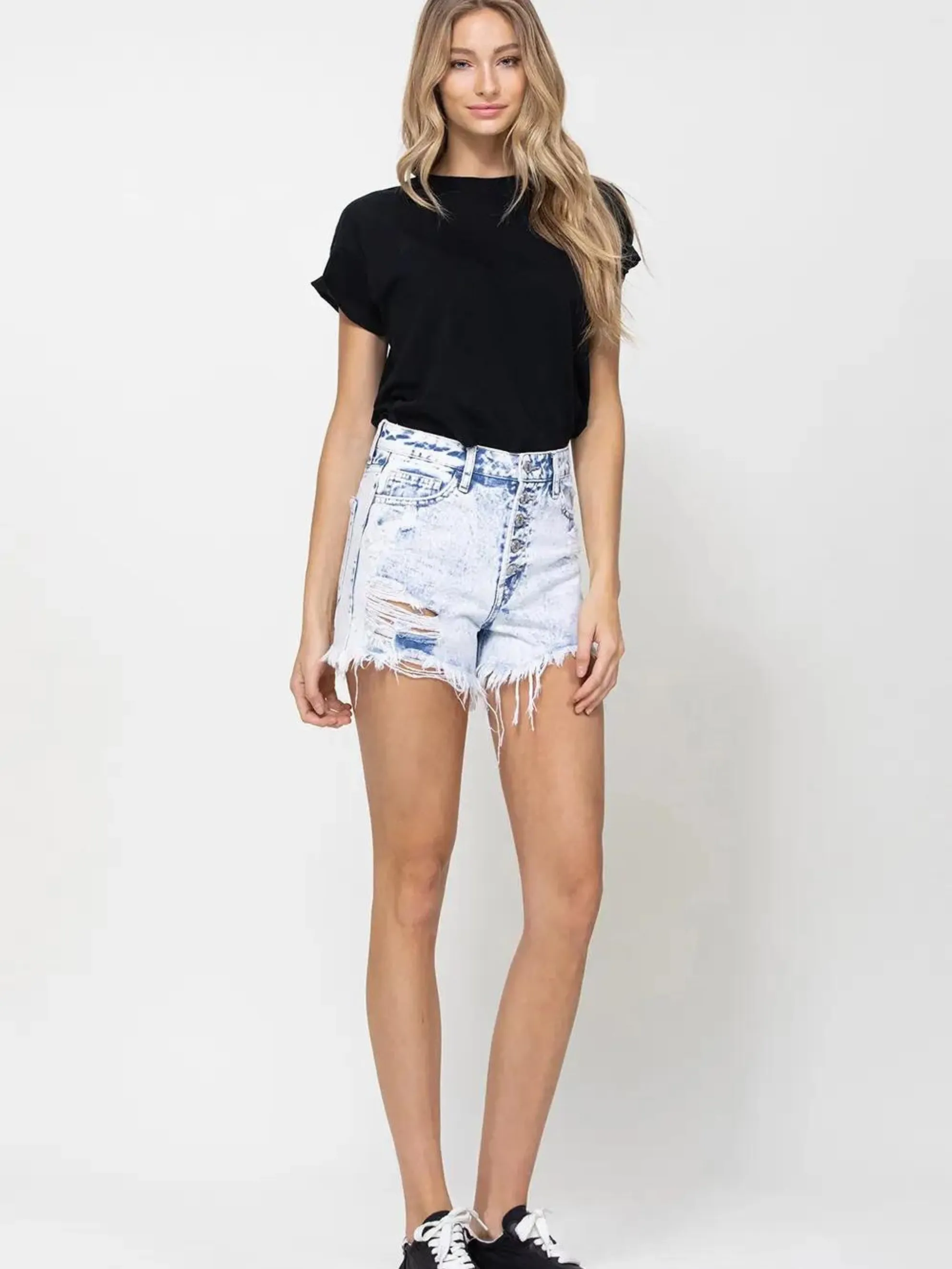 Callie High Rise Button Fly Denim Shorts