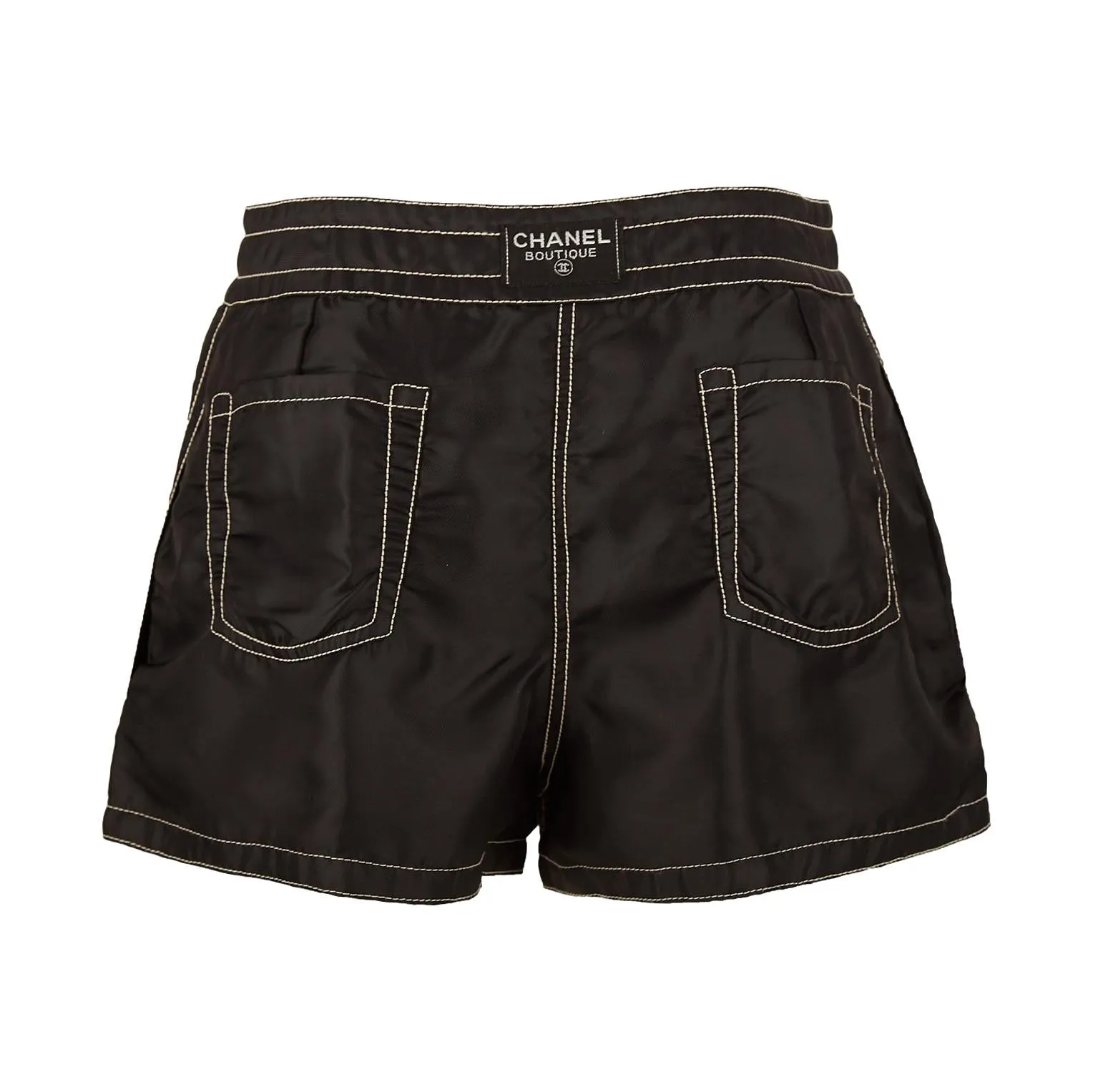 Chanel Black Contrast Stitch Logo Shorts