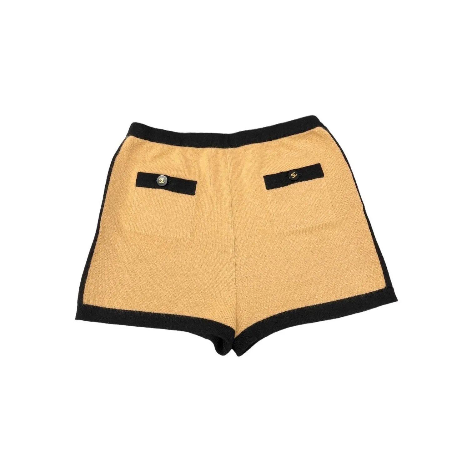 Chanel Tan Cashmere Logo Button Shorts