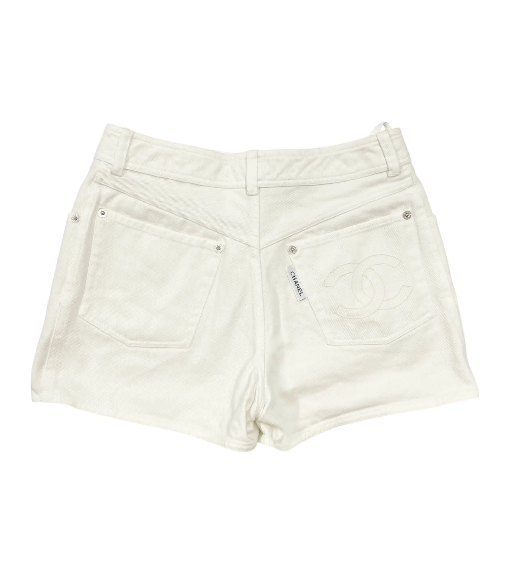 Chanel White Logo Jean Shorts