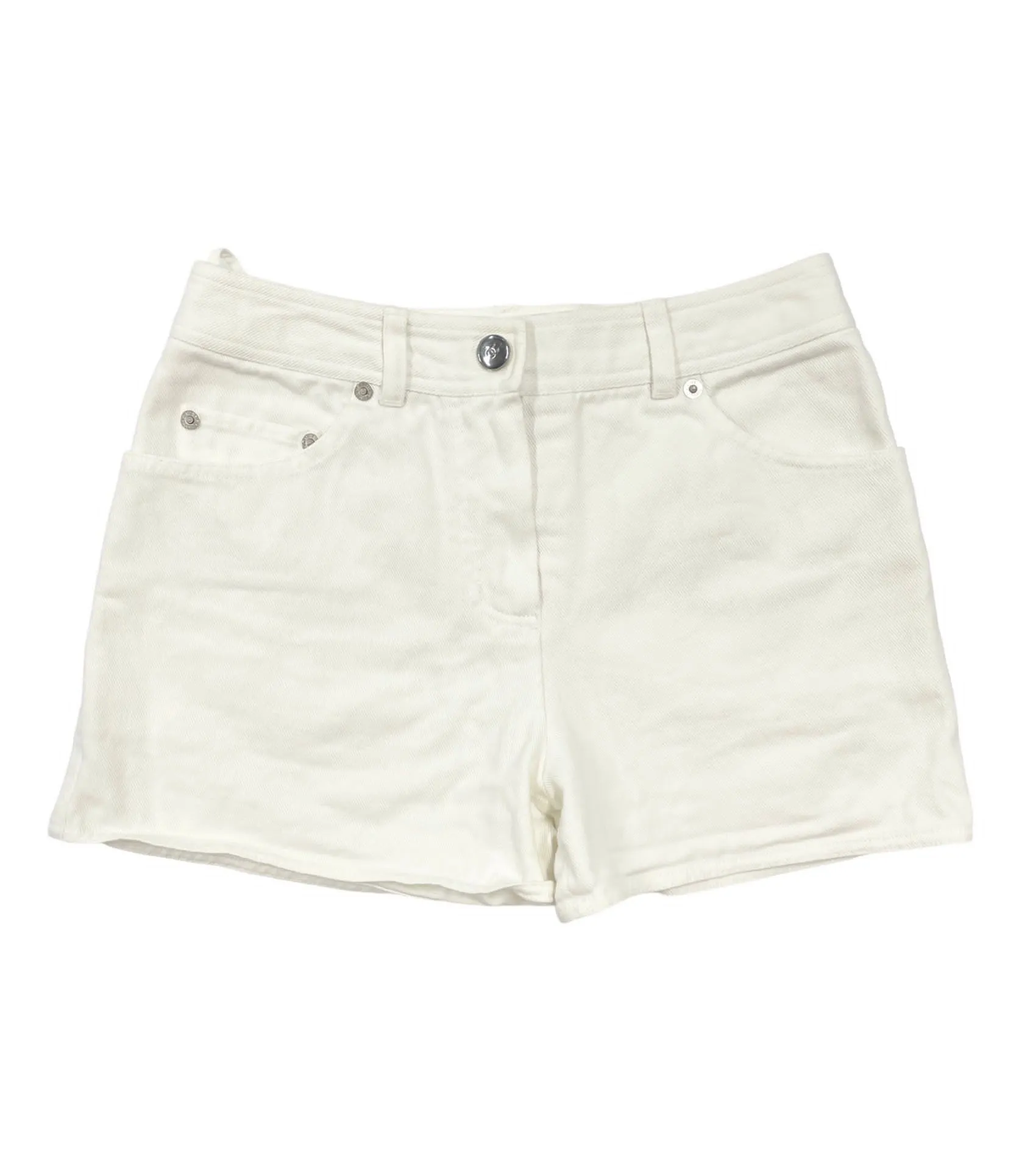 Chanel White Logo Jean Shorts