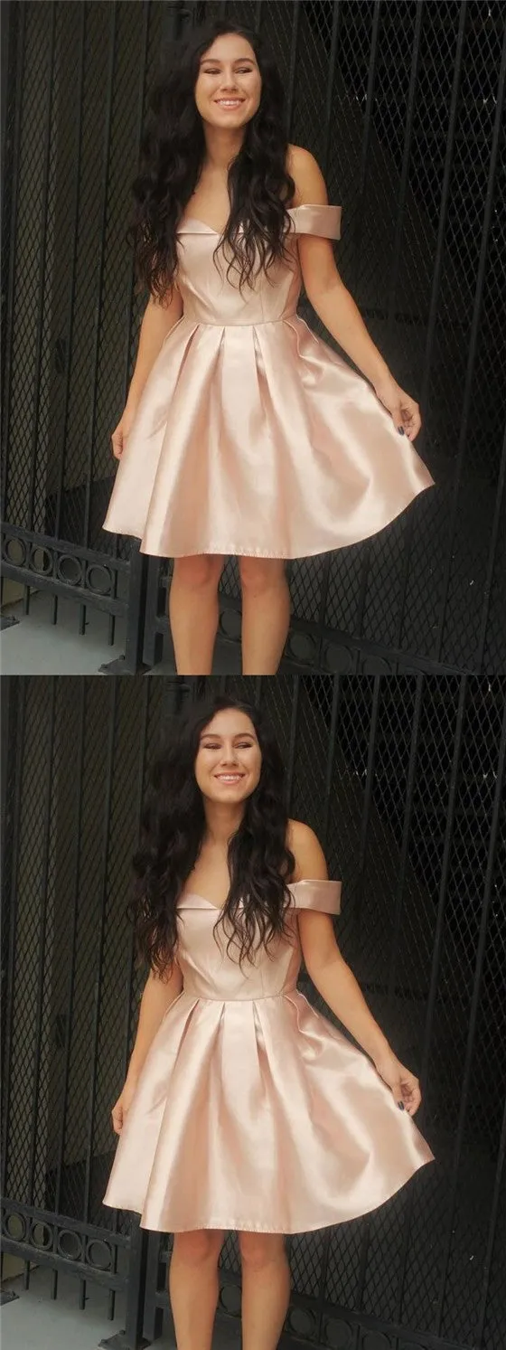Cheap Simple Off Shoulder Cute Blush Pink Homecoming Dresses 2018, CM487