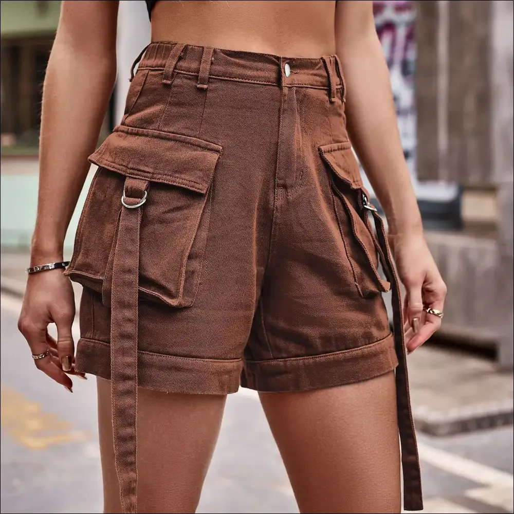 Chic High Waist Denim Cargo Shorts