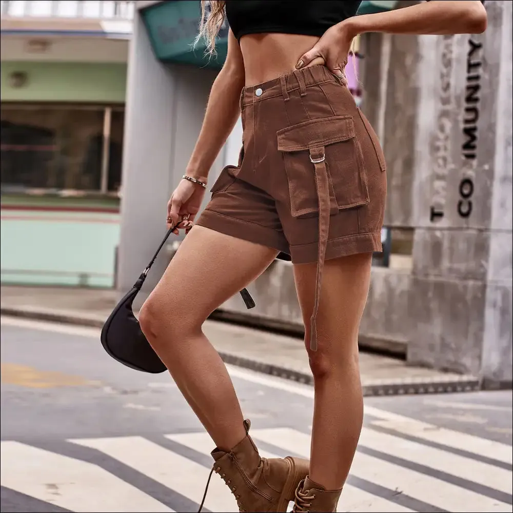 Chic High Waist Denim Cargo Shorts