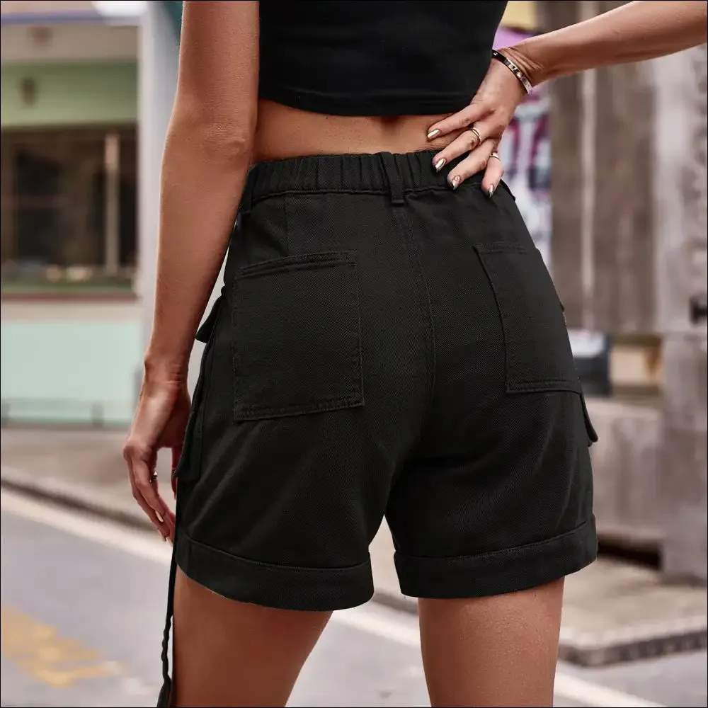 Chic High Waist Denim Cargo Shorts