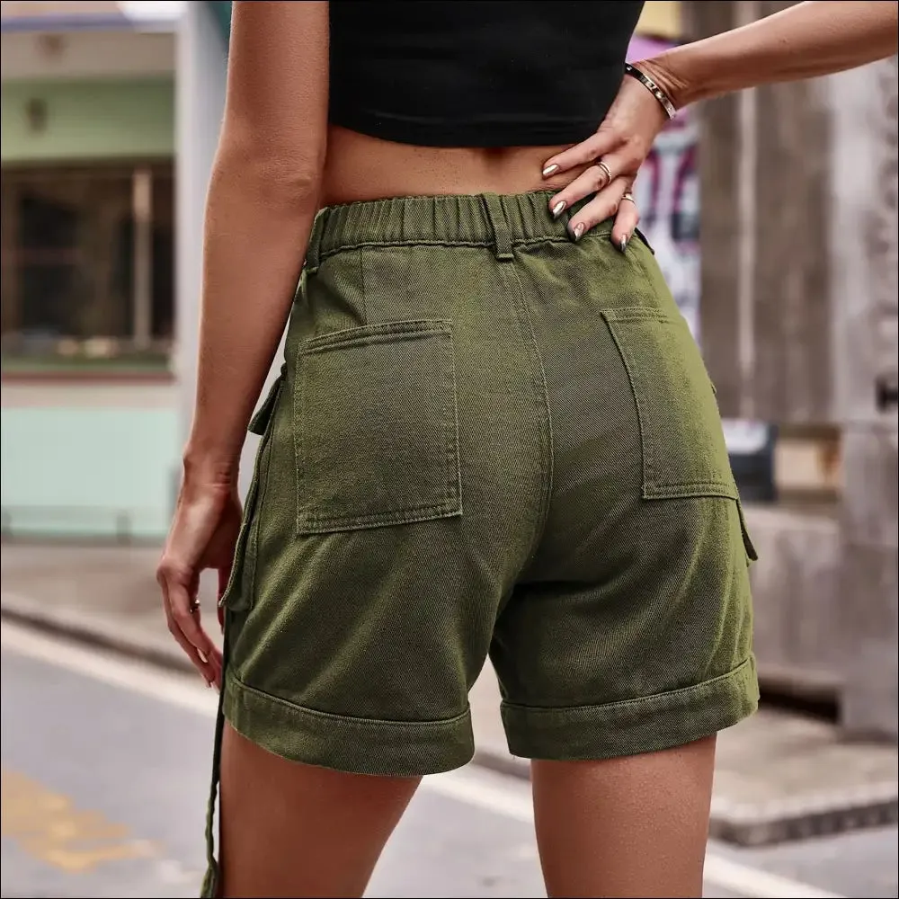 Chic High Waist Denim Cargo Shorts