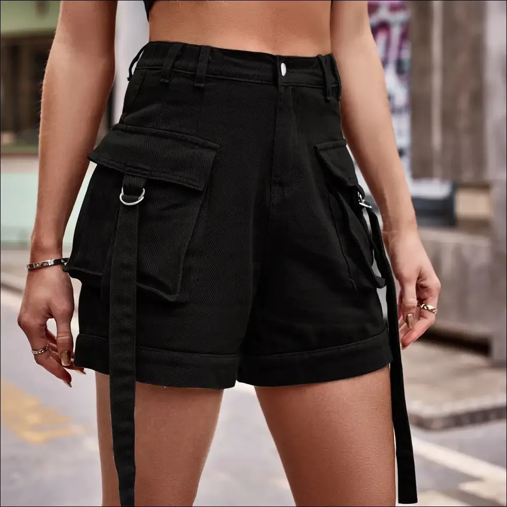 Chic High Waist Denim Cargo Shorts