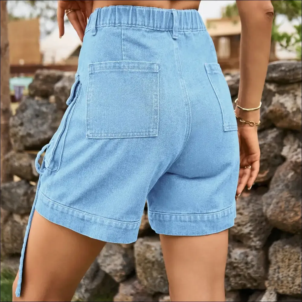 Chic High Waist Denim Cargo Shorts