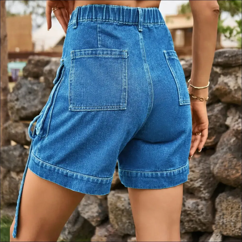 Chic High Waist Denim Cargo Shorts