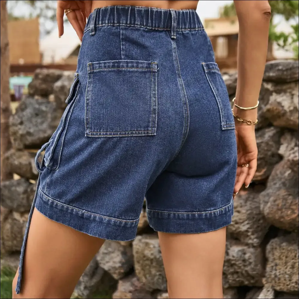 Chic High Waist Denim Cargo Shorts