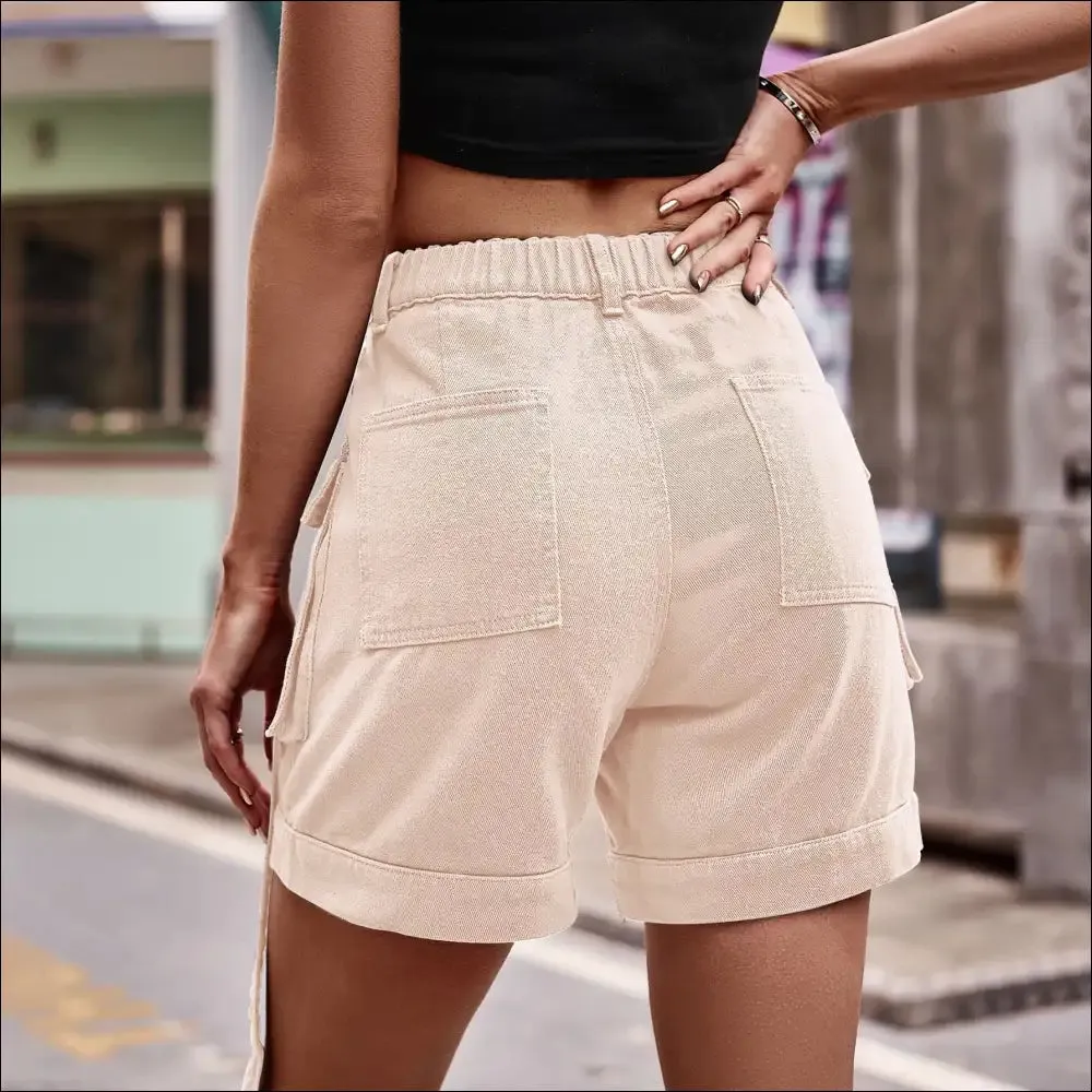 Chic High Waist Denim Cargo Shorts