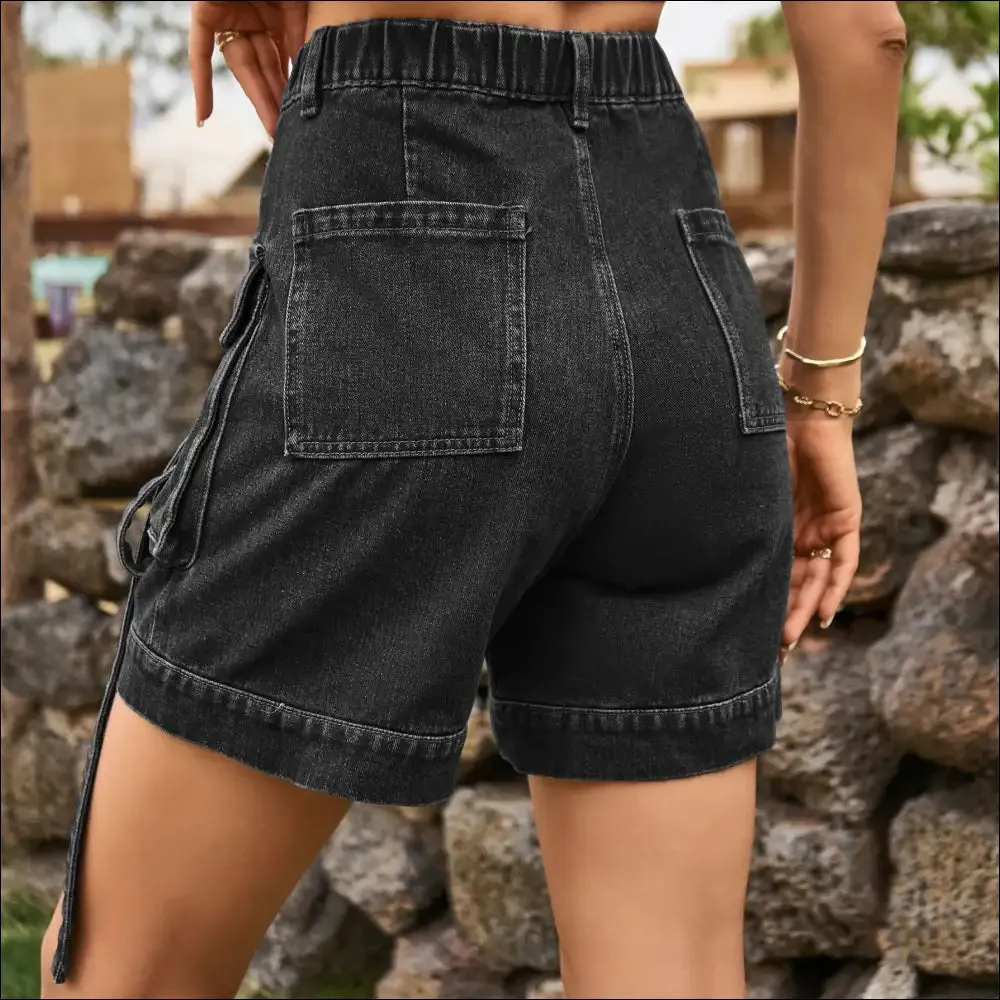Chic High Waist Denim Cargo Shorts