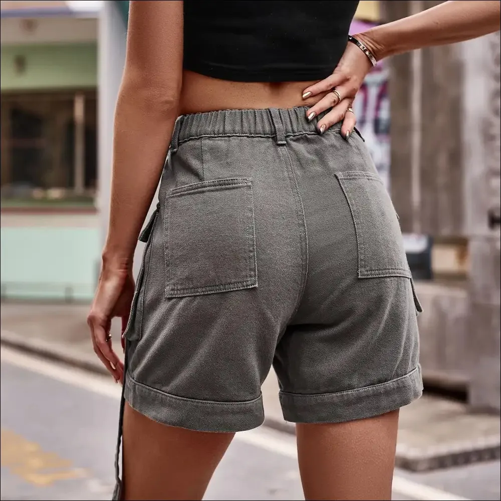 Chic High Waist Denim Cargo Shorts