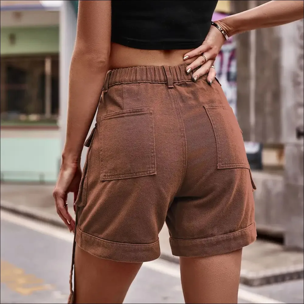 Chic High Waist Denim Cargo Shorts