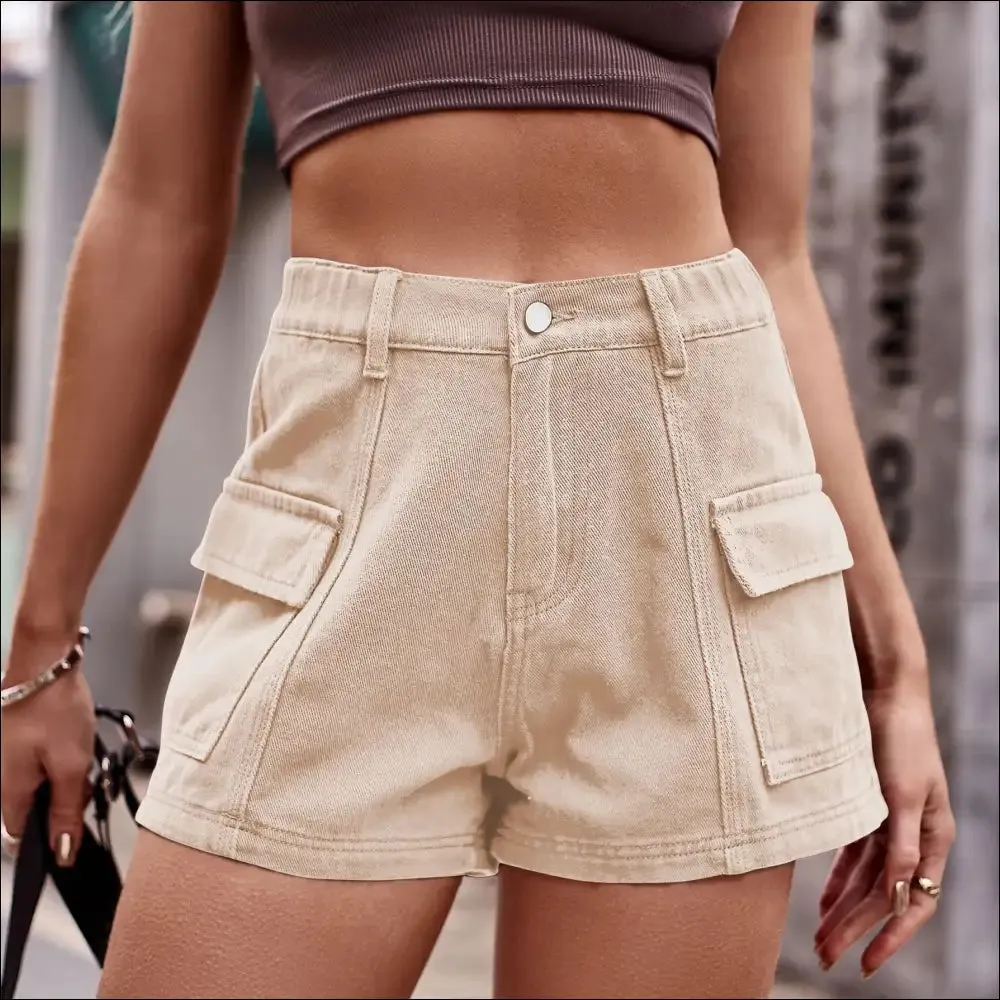 Chic High-Waist Denim Shorts with Pockets