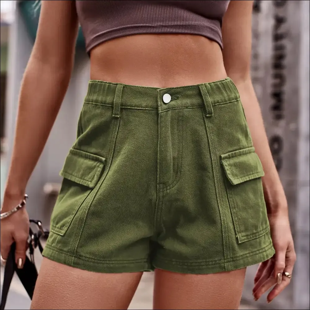 Chic High-Waist Denim Shorts with Pockets