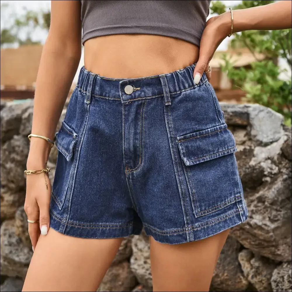Chic High-Waist Denim Shorts with Pockets