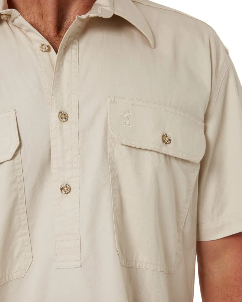 Closed Front SS Shirt - Stone