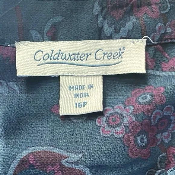 COLDWATER CREEK Rosalind Dark Floral Boho Maxi Midi Dress Size 16 Petite