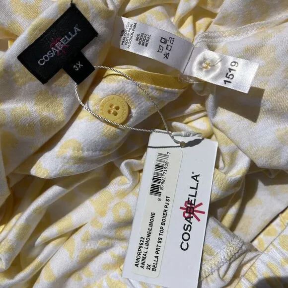 Cosabella Bella 2 Piece Leopard Print Pajama Set Yellow White Shorts Size 3X NWT