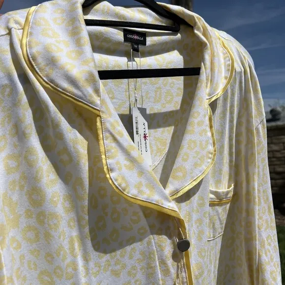 Cosabella Bella 2 Piece Leopard Print Pajama Set Yellow White Shorts Size 3X NWT
