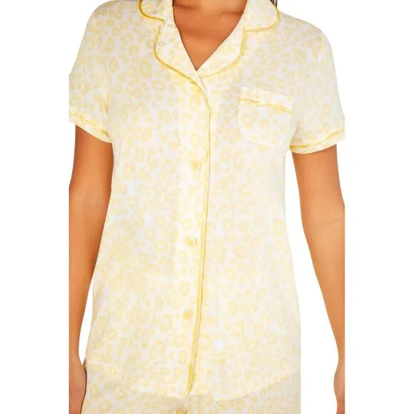 Cosabella Bella 2 Piece Leopard Print Pajama Set Yellow White Shorts Size 3X NWT