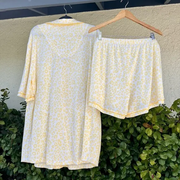 Cosabella Bella 2 Piece Leopard Print Pajama Set Yellow White Shorts Size 3X NWT