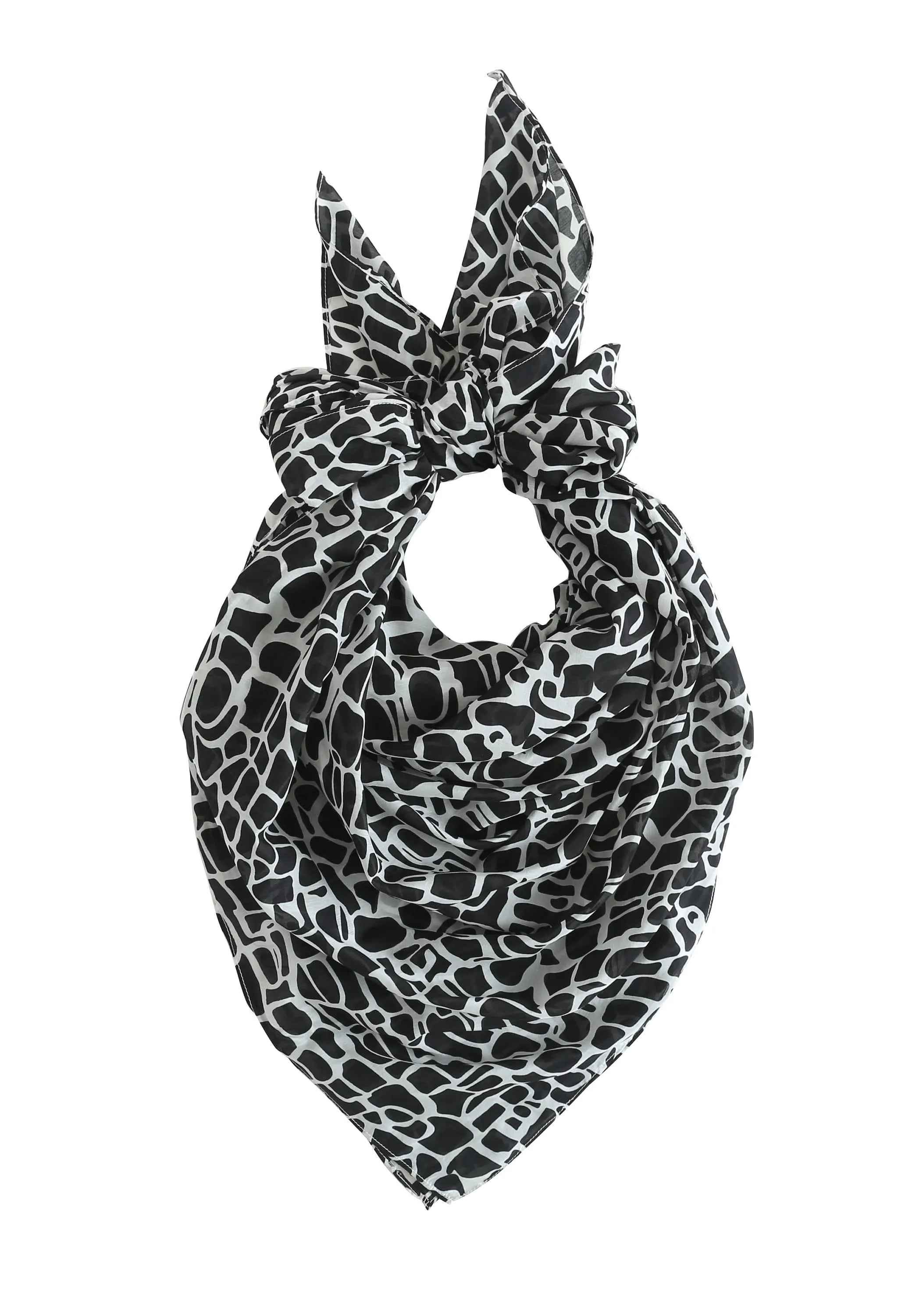 Cotton Silk Oversized Square Scarf Shawl Wrap, Black White Abstract Pattern Cotton Silk Scarf