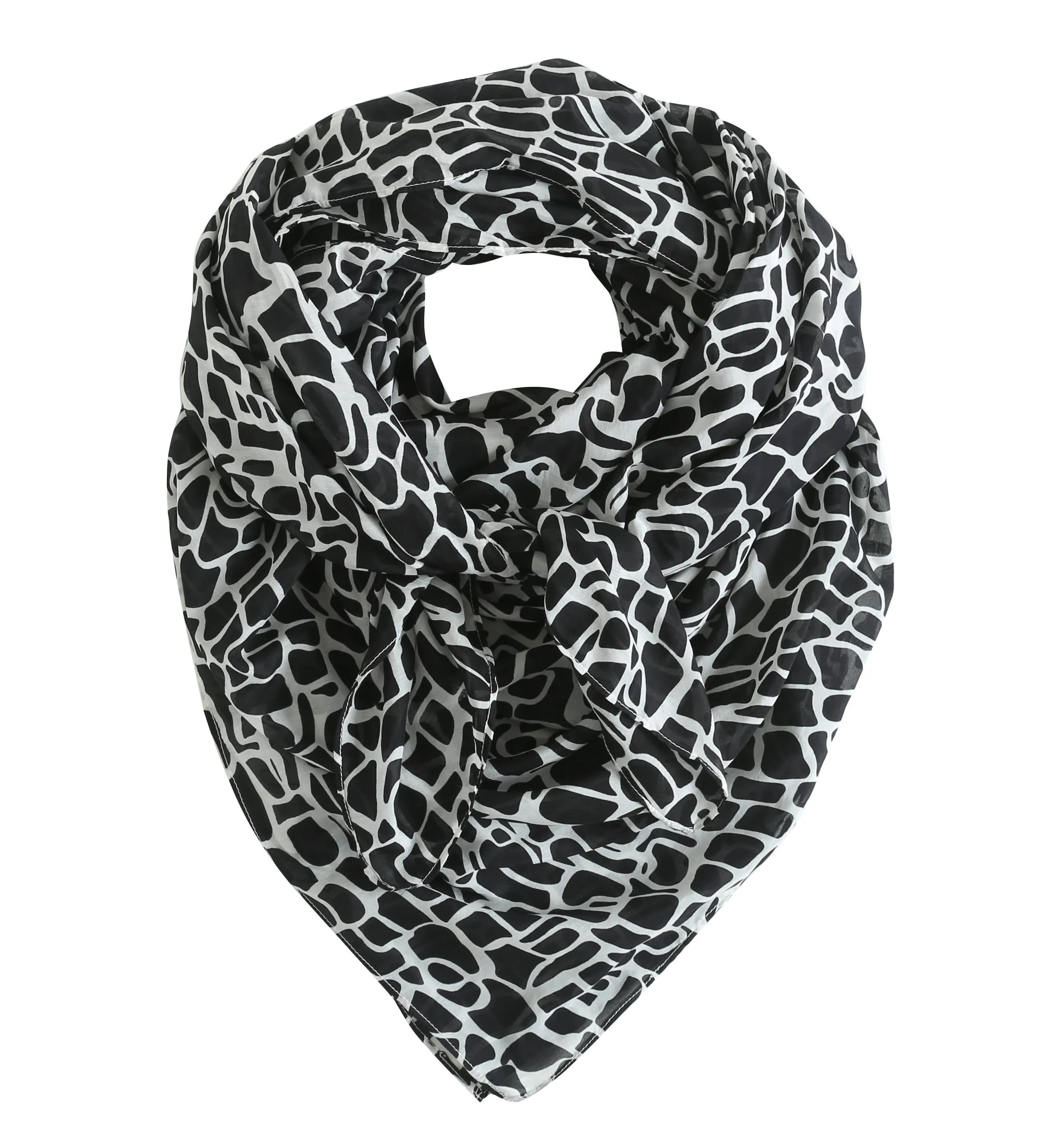 Cotton Silk Oversized Square Scarf Shawl Wrap, Black White Abstract Pattern Cotton Silk Scarf