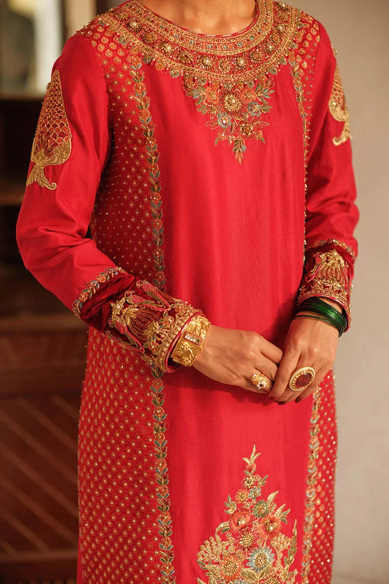 Crimson Red Long Kameez Trouser Pakistani Wedding Dresses
