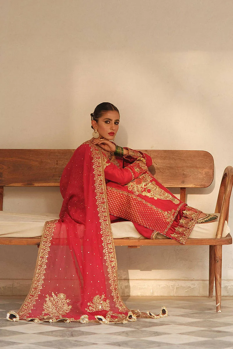 Crimson Red Long Kameez Trouser Pakistani Wedding Dresses
