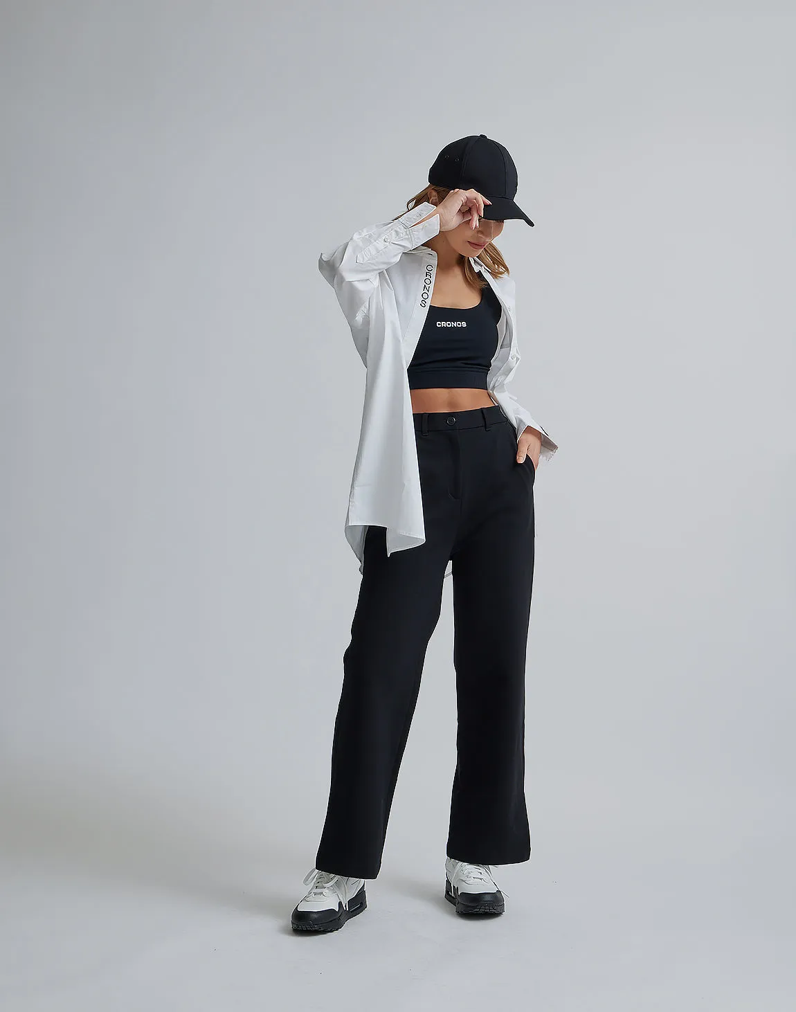 CRONOS WOMEN LOGO LONG SHIRTS【WHITE】