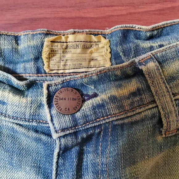 Current Elliott Distressed Fringe Patch Cutoff Denim Jean Shorts M New