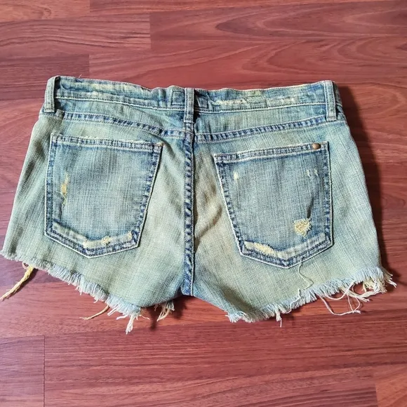 Current Elliott Distressed Fringe Patch Cutoff Denim Jean Shorts M New