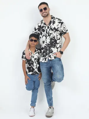 Dad & Son Flower Print Shirt Black White