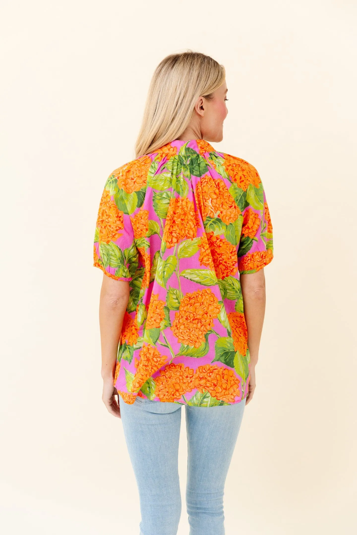 Dana Blouse in Tangelo Punch Hydrangea
