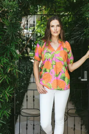 Dana Blouse in Tangelo Punch Hydrangea