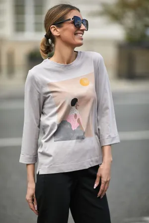Decorative Print Fitted Blouse