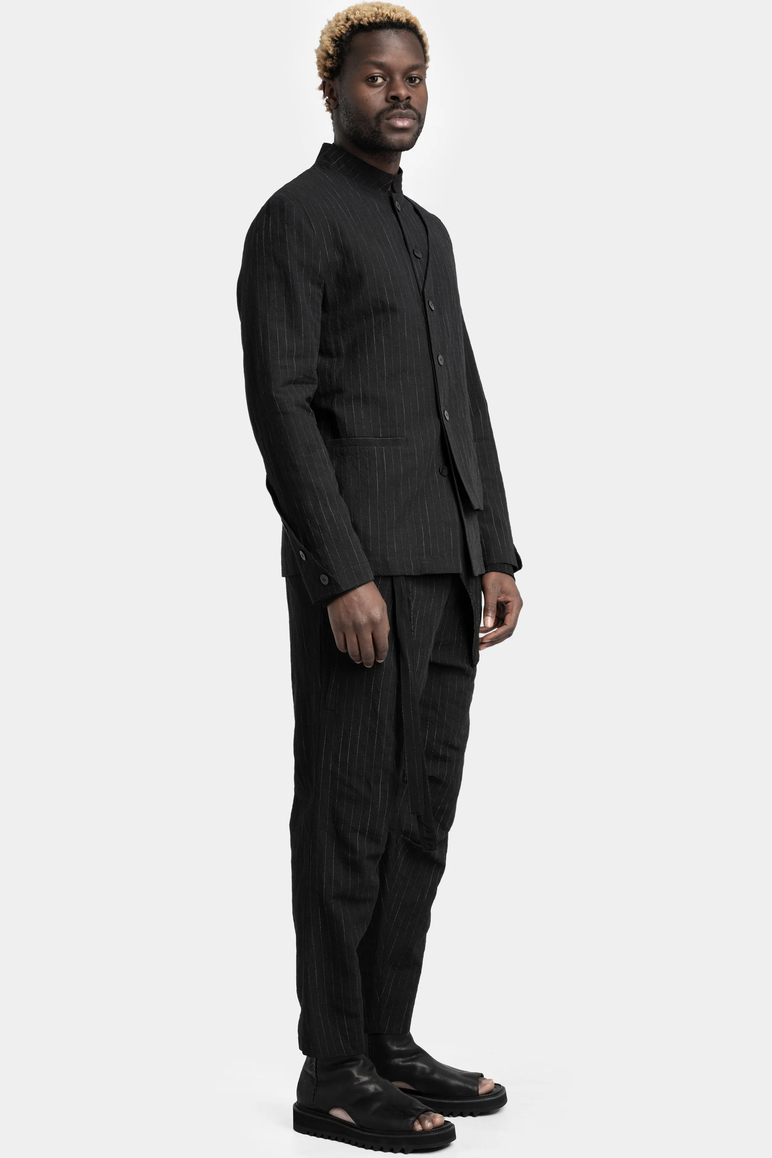 Double front pinstripe linen mix blazer jacket