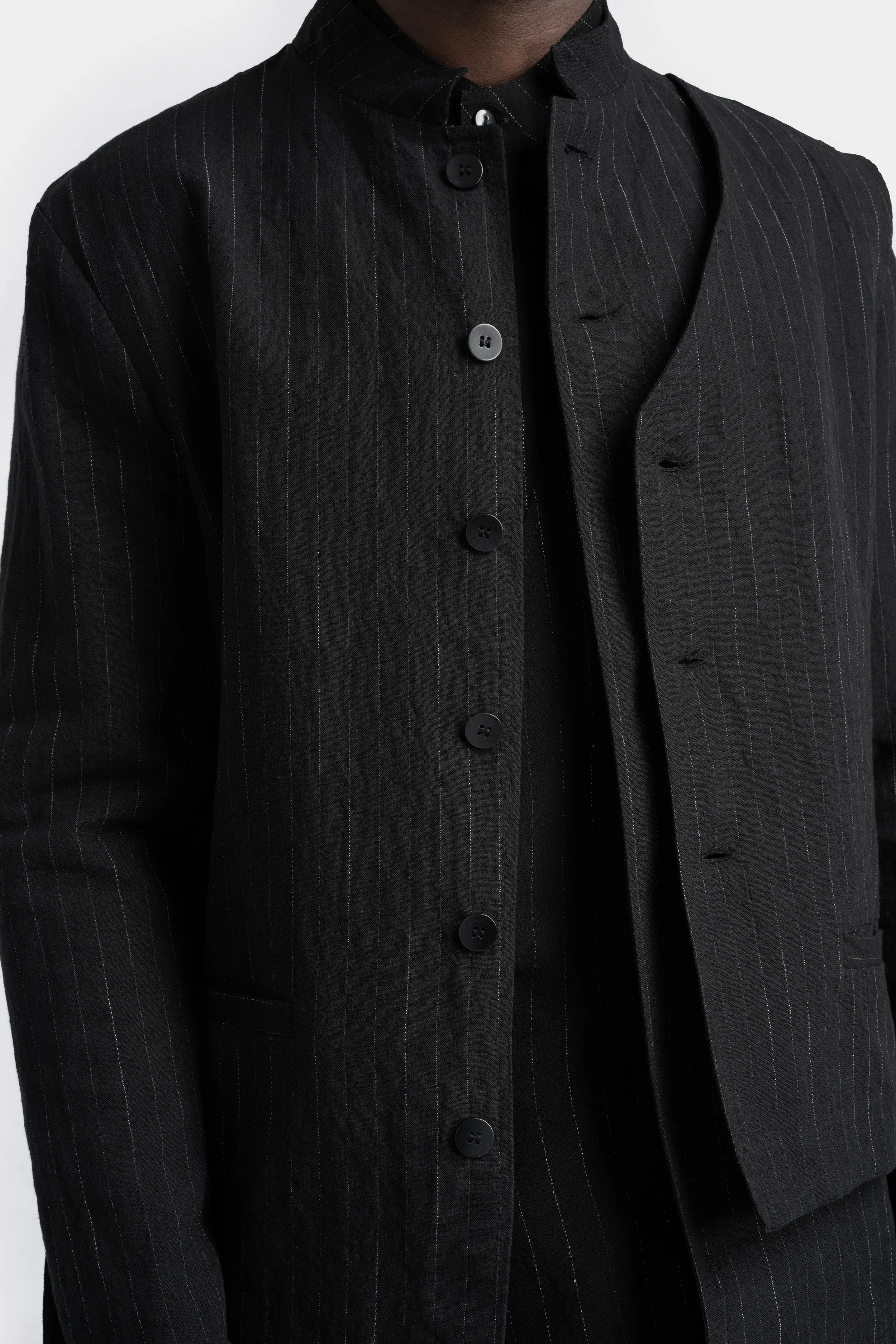 Double front pinstripe linen mix blazer jacket