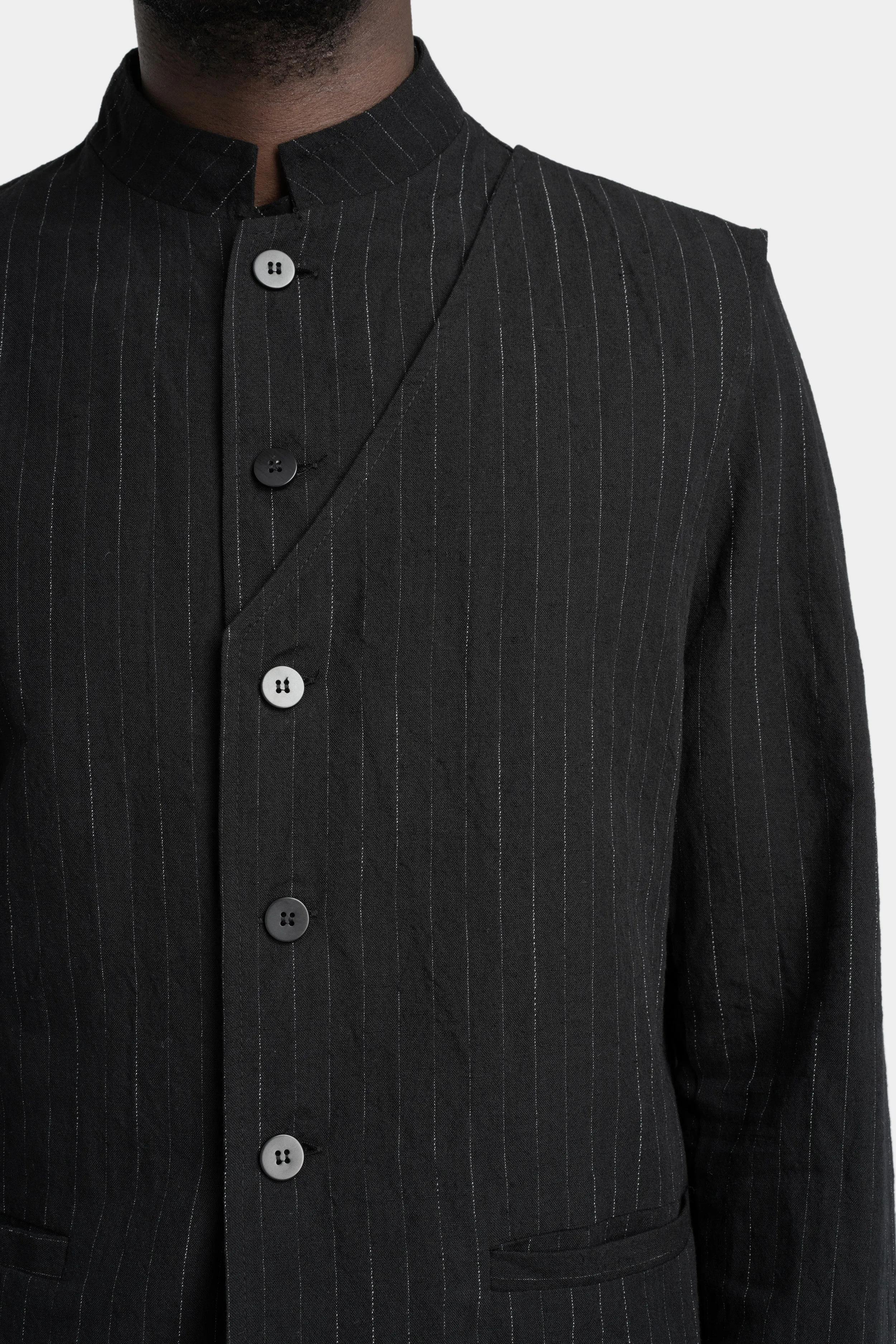 Double front pinstripe linen mix blazer jacket