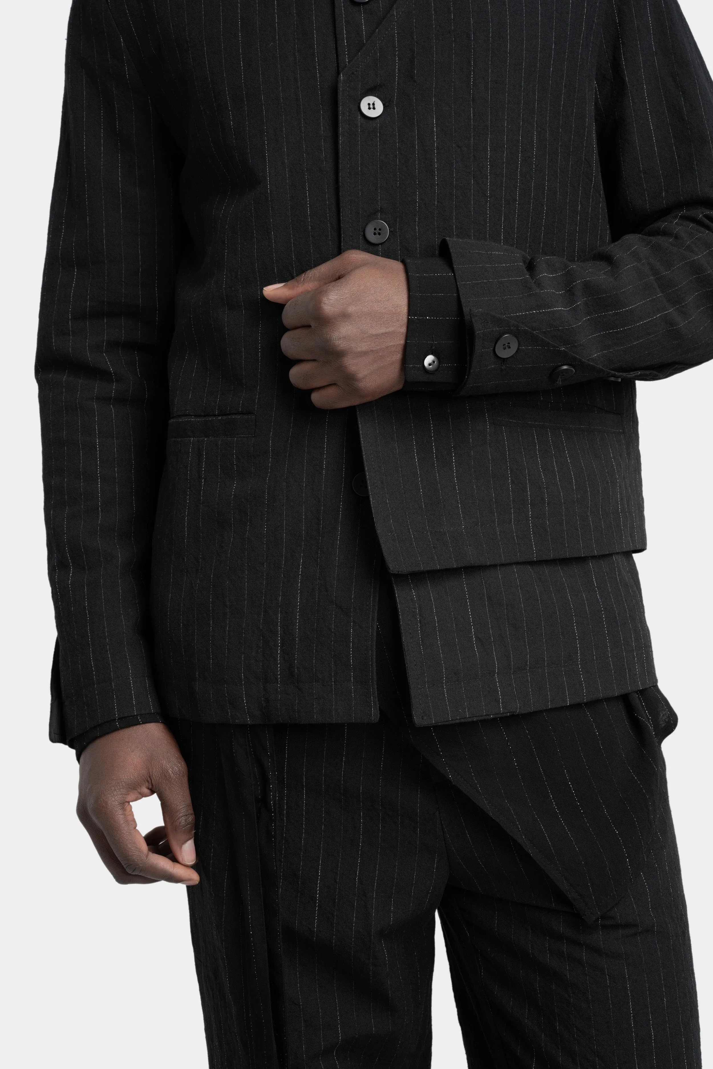 Double front pinstripe linen mix blazer jacket