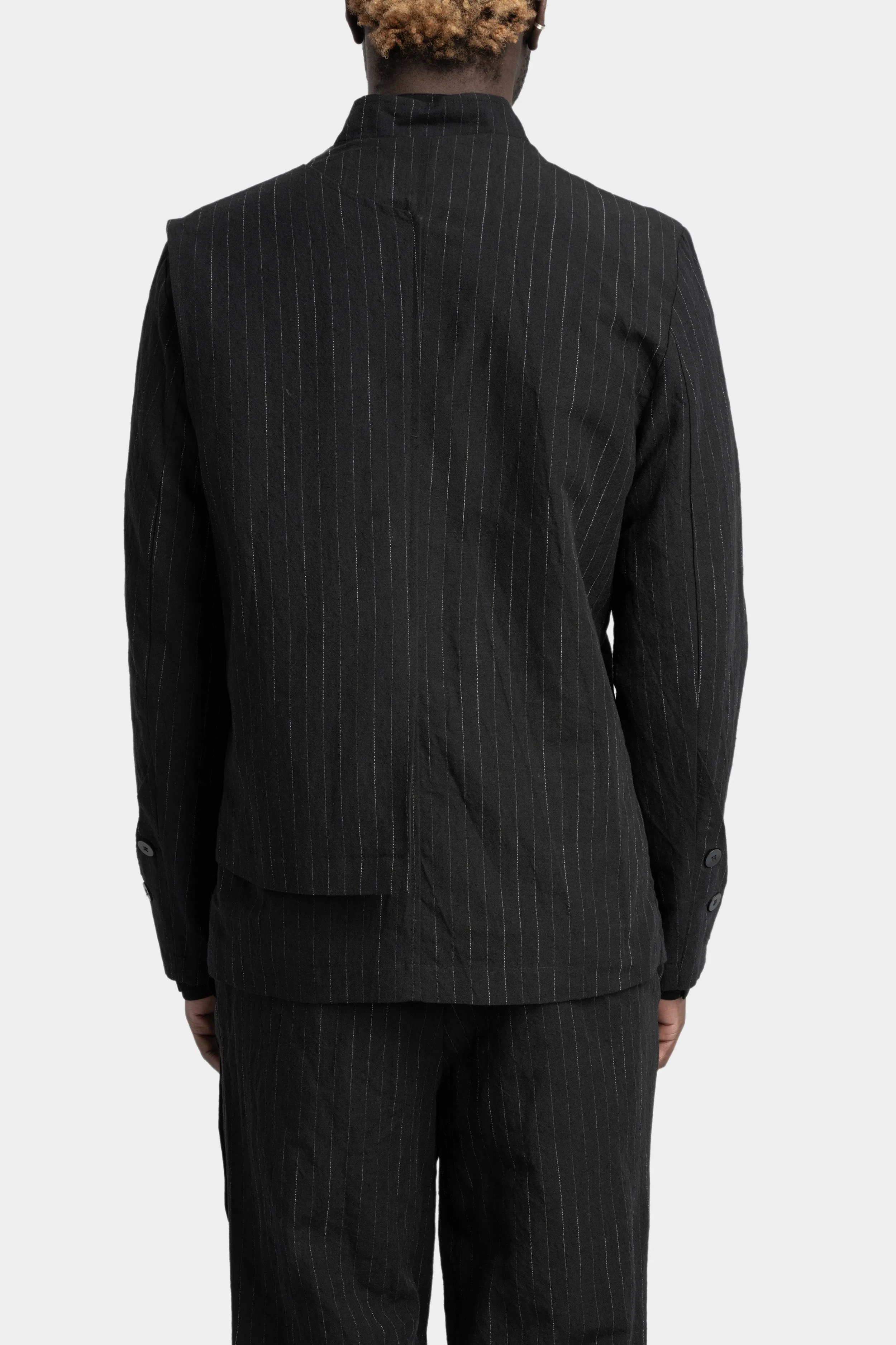 Double front pinstripe linen mix blazer jacket