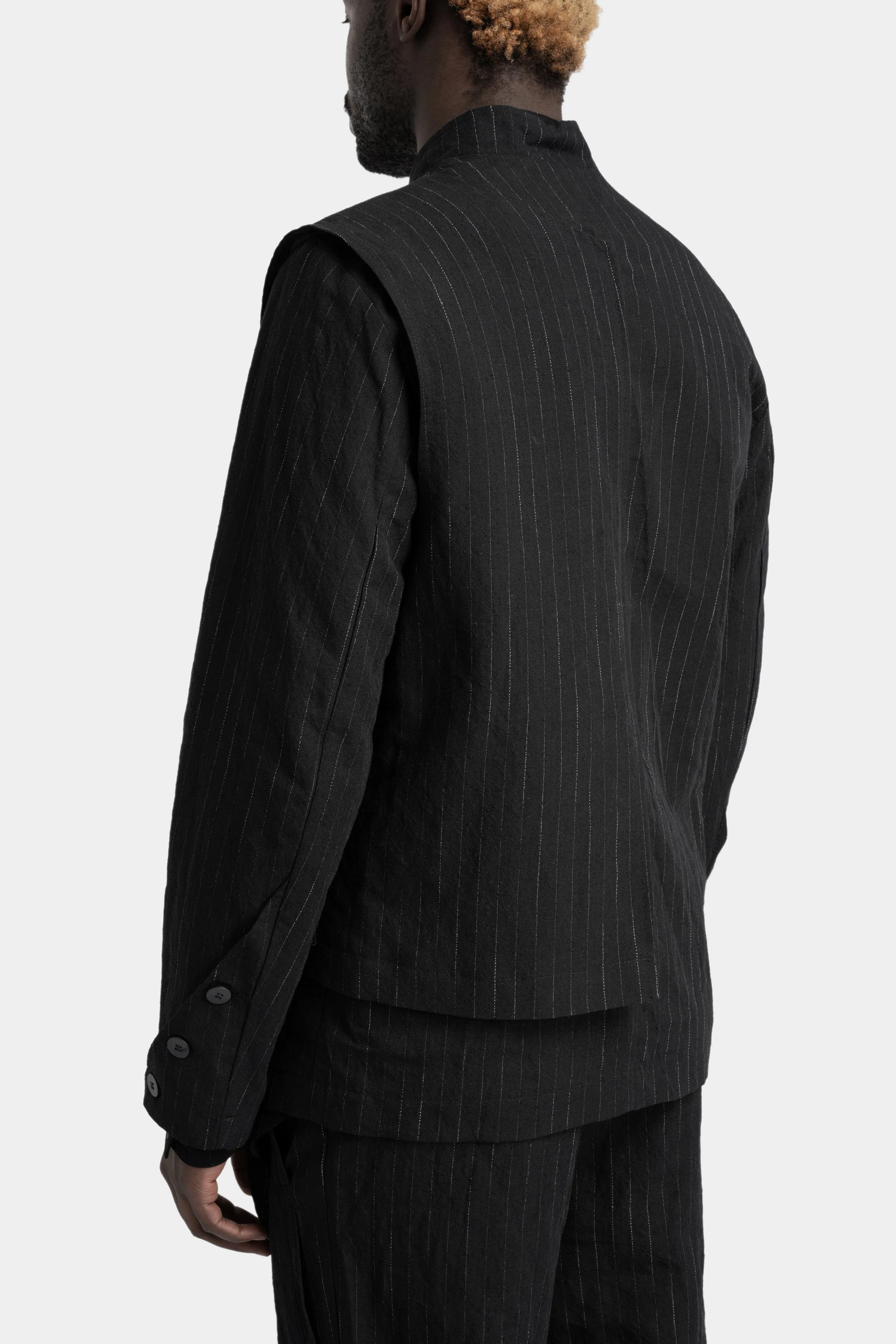 Double front pinstripe linen mix blazer jacket
