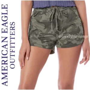 Drawstring Waist Camo Shorts Khaki Olive Camouflage American Eagle Size Medium