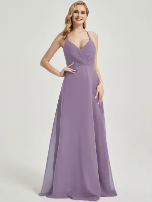 Dusty Purple Pleated Halter V-Neck Backless Chiffon Bridesmaid Dress
