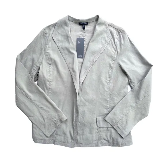 Eileen Fisher Linen Viscose Stretch Open Front Blazer Jacket Size Medium NWT