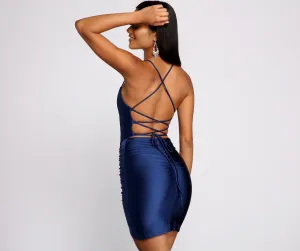 Elevated Glam Ruched Charming Lace Up Mini Dress
