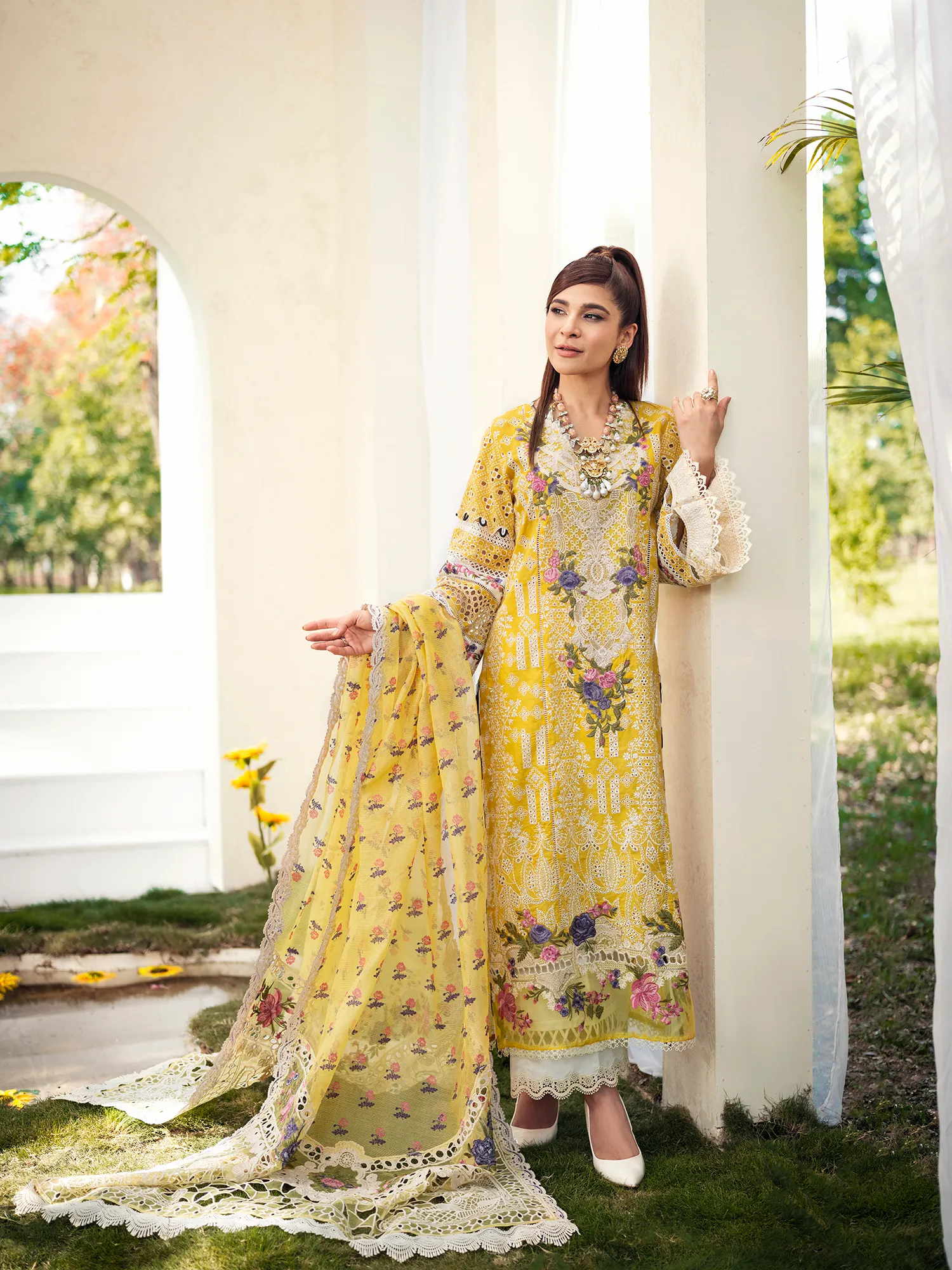 Embellished Lemon Salwar Kameez Pakistani Eid Dress
